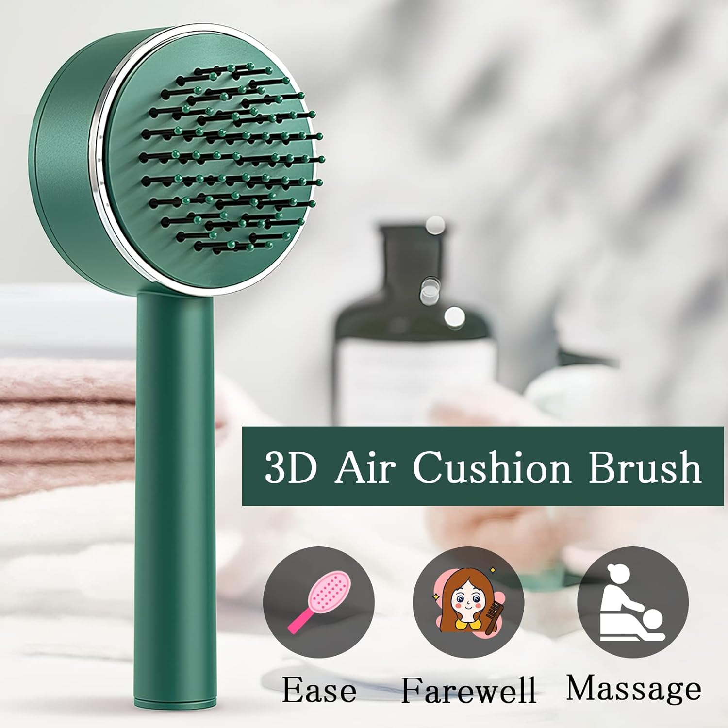 Air Cushion Massage Brush, Airbag Massage Comb with Long Handle, Self-Cleaning Hair Brush, Detangling Anti-Static for All Hair